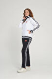 Kadın Fermuarlı Uzun Kol Cepli Dik Yaka Beyaz Eşofman Takımı - 7663