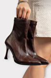 Sivri Burun İnce Topuklu Streç Kadın Bot KAHVERENGİ