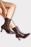 Sivri Burun İnce Topuklu Streç Kadın Bot KAHVERENGİ
