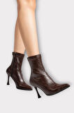 Sivri Burun İnce Topuklu Streç Kadın Bot KAHVERENGİ
