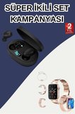 Nabız Ölçer Hediye Bileklikli Akıllı Saat ve Dijital Göstergeli Bluetooth Kulaklık Çoklu Şarj Girişi - Lisinya