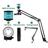 Monozone  150X Lens Endüstriyel Mikroskop Katlanabilir Tutucu 56 Led Halka Işık Kameralı Elektronik Dijital Usb 48MP 4K 60F/S Deney Gözlem