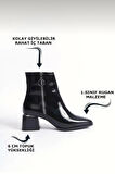 Kalın Topuk Sivri Burun Fermuarlı Kadın Bot SİYAH