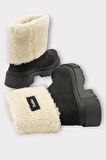 Kalın Taban Süet Kürklü Kadın Bot SİYAH