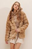Kadın Camel Şık Peluş Suni Kürk Ceket HZL23W-DSB110061