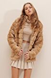 Kadın Camel Şık Peluş Suni Kürk Ceket HZL23W-DSB110061