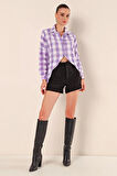 Kadın Lila Beyaz Ekose Gömlek HZL22W-BD1201451