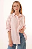 Kadın Pudra  Oversize Uzun Basic Gömlek HZL22W-BD139001