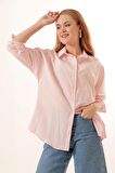 Kadın Pudra  Oversize Uzun Basic Gömlek HZL22W-BD139001