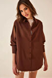Kadın Kahverengi Oversize Uzun Basic Gömlek Hzl22w-bd139001
