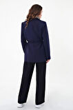 Kadın Lacivert Bel Bağlamalı Blazer Ceket