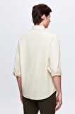 Ds Damat Comfort Bej Düğmeli Yaka Rahat Kesim Keten Görünümlü %100 Pamuk Gömlek 2HC02ORT64265 2HC02ORT64265