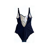 Kadın Lacivert Tropikal Yaprak Desen Yüzücü Mayo HZL25S-LC0046