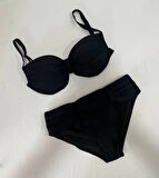 Kadın Siyah Taş İşlemeli Astarlı Büyük Beden Bikini Takımı HZL25S-LC01