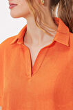 Kadın Oranj Polo Yaka Geniş Kesim Örme Bluz HZL24S-BD104861