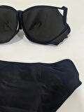 Kadın Siyah Çok Renk Desenli  Astarlı Büyük Beden Bikini Takımı HZL25S-LC06