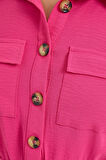 Kadın Fuşya Cepli Düğmeli Kısa Kollu Yazlık  Crop Gömlek Ceket HZL22S-BD106631