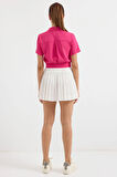 Kadın Fuşya Cepli Düğmeli Kısa Kollu Yazlık  Crop Gömlek Ceket HZL22S-BD106631