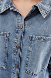 Kadın Mavi Çift Cepli Önden Düğmeli Jean Ceket HZL25S-BD106941
