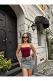 Kadın Bordo İp Askılı Örme Body Bluz HZL24S-ZK11001