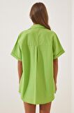 Kadın Fıstık Yeşili Oversize Uzun Kısa Kollu Basic Poplin Gömlek HZL22S-BD1201201
