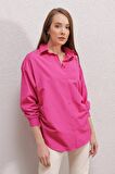 Kadın Fuşya Oversize Yandan Yırtmaçlı  Ip Büzgülü  Gömlek HZL23W-BD1201321
