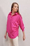 Kadın Fuşya Oversize Yandan Yırtmaçlı  Ip Büzgülü  Gömlek HZL23W-BD1201321