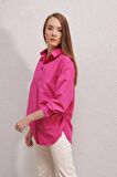 Kadın Fuşya Oversize Yandan Yırtmaçlı  Ip Büzgülü  Gömlek HZL23W-BD1201321
