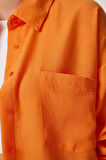 Kadın Oranj Tek Cepli Oversize Keten Ayrobin Gömlek HZL24S-BD1201531