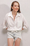 Kadın Beyaz Tek Cepli Dökümlü Ayrobin Gömlek HZL23S-BD1201531