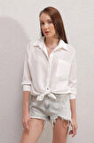 Kadın Beyaz Tek Cepli Dökümlü Ayrobin Gömlek HZL23S-BD1201531