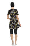 Kadın Siyah Yaprak Desen Kısa Kol Yarı Kapalı Taytlı Mayo HZL25S-AR202/506