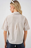 Kadın Krem Keten Görünümlü Crop Gömlek HZL25S-BD1203391