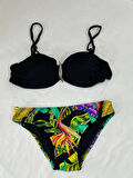 Kadın Siyah Taş İşlemeli Toka Aksesuarlı Astarlı Bikini Takım HZL25S-LC208