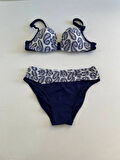 Kadın Lacivert Beyaz Etnik Desen Bikini Takımı HZL25S-LC213