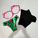 Kadın Fuşya İnce Askılı 3 Parça Bikini Takımı HZL25S-LC216