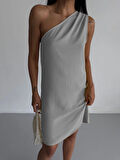 Kadın Gri Tek Omuz Mini Elbise HZL25S-FRY121791