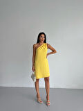 Kadın Sarı Tek Omuz Mini Elbise HZL25S-FRY121791