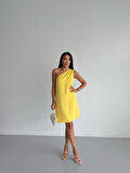 Kadın Sarı Tek Omuz Mini Elbise HZL25S-FRY121791