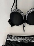 Kadın Siyah Etnik Desenli Bikini Takım HZL25S-LC2218
