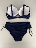 Kadın Lacivert Beyaz Etnik Desenli Bikini Takım HZL25S-LC2220