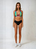 Kadın Siyah Çok Renkli Yüksel Bel Astarlı Bikini Takımı HZL25S-LC22315