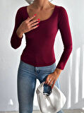 Kadın Bordo U Yaka Uzun Kollu Sandy Bluz HZL25S-FRY122471