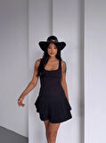 Kadın Siyah Pileli Şortlu Mini Elbise HZL25S-FRY122991