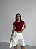 Kadın Bordo Bisiklet Yaka Sandy Bluz HZL25S-FRY123191