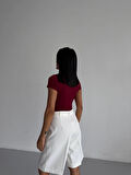 Kadın Bordo Bisiklet Yaka Sandy Bluz HZL25S-FRY123191