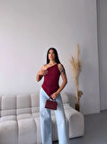 Kadın Bordo Tek Omuz Asimetrik Kesim Sandy Bluz HZL25S-FRY123241