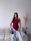 Kadın Bordo Tek Omuz Asimetrik Kesim Sandy Bluz HZL25S-FRY123241
