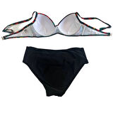 Kadın Siyah Kırmızı Çiçek Desenli Astarlı Büyük Beden Bikini Takımı HZL25S-LC24108