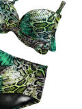 Kadın Yeşil Leopar Desenli Astarlı Büyük Beden Bikini Takımı HZL25S-LC25006